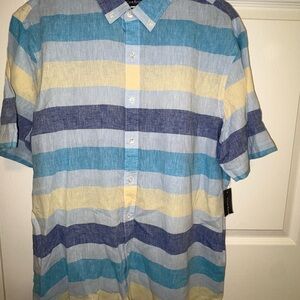 Men's Striped Blue and Yellow Linen/Cotton  Shirt